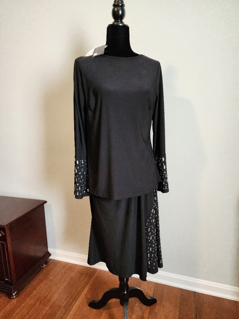 Black Crystal Accented Top and Skirt set